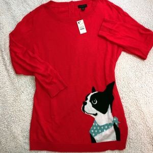Red Talbots sweater with cute Boston terrier dog.